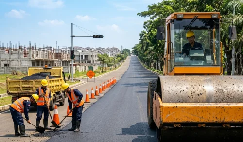 jasa pengaspalan karawang dengan menggunakan alat berat tandem roller