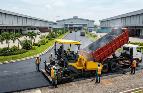 pengaspalan akses jalan pergudangan dan logistik di Cengkareng Jakarta Barat