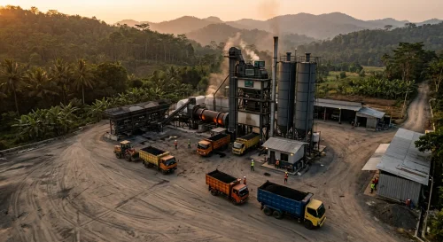 Foto udara Pabrik Aspal Purwakarta menampilkan silo dan area produksi PT Kampung Aspal Indonesia.webp