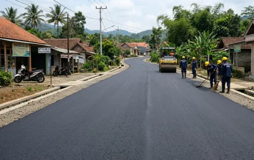 Hasil akhir pengaspalan jalan lingkungan dengan permukaan rata dan rapi di Kabupaten Sumedang oleh jasa pengaspalan Sumedang