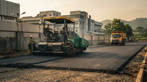 Jasa pengaspalan Cianjur pada jalan akses kawasan industri dari jarak dekat