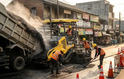 pengaspalan jalan protokol di kawasan Kramat Jati Jakarta Timur